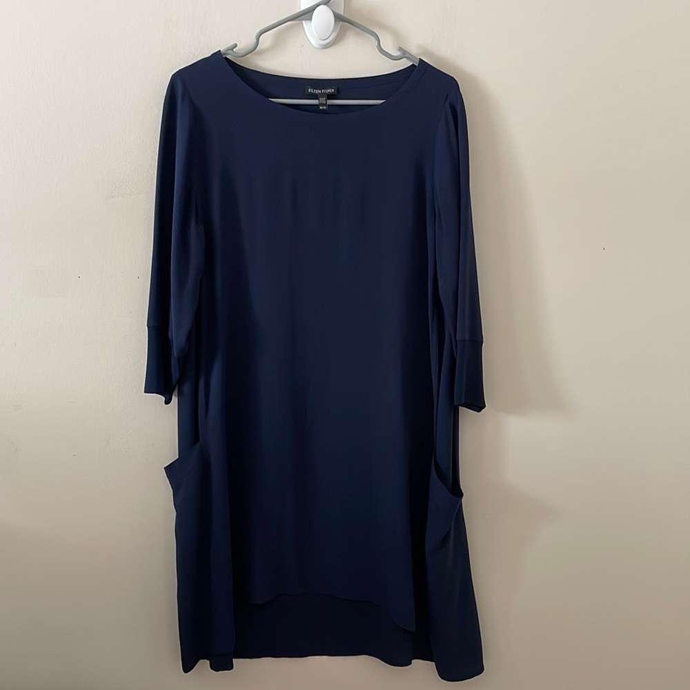 Eileen Fisher Navy 100% Silk Dress- Size XS
